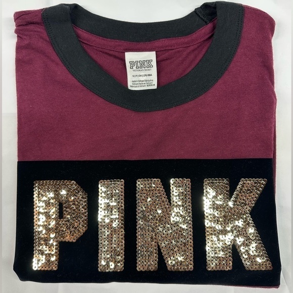 VS PINK Long Sleeve Campus Crew - Gold Sequins - Picture 3 of 6